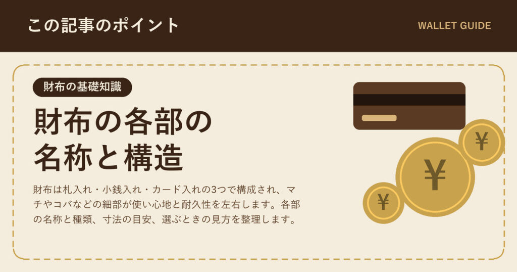 財布の各部の名称と構造|札入れ・小銭入れ・カード段・マチ